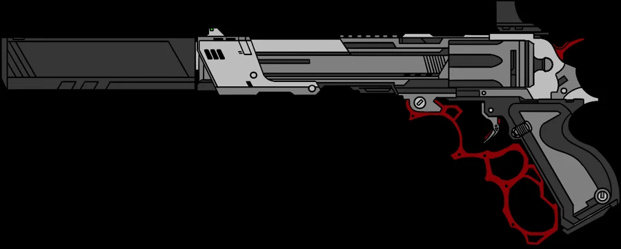Side view of a futuristic revolver design