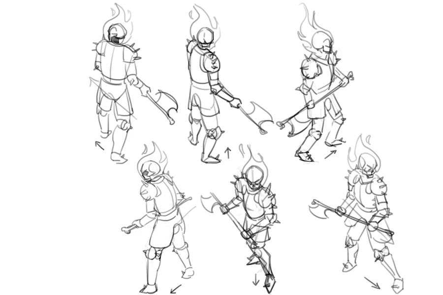Character pose studies with a large sword