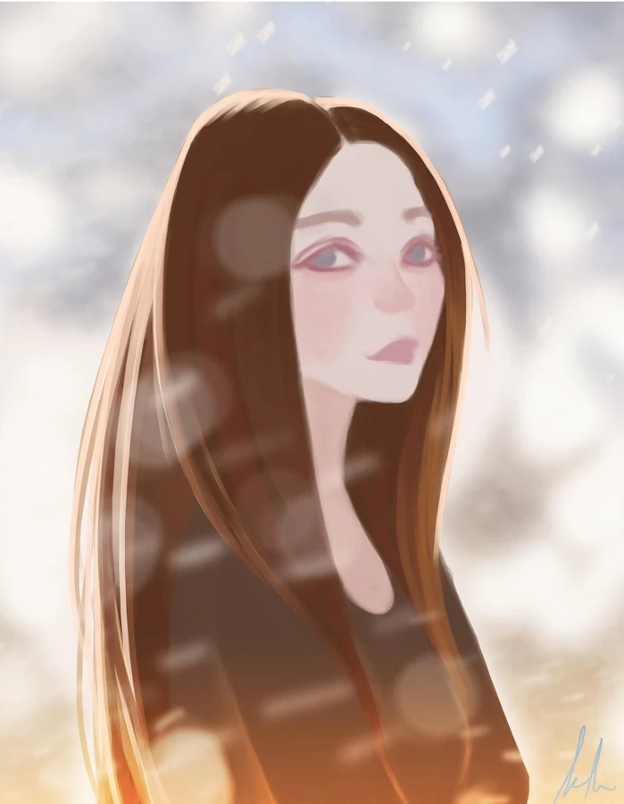 Digital portrait of a woman in warm backlight