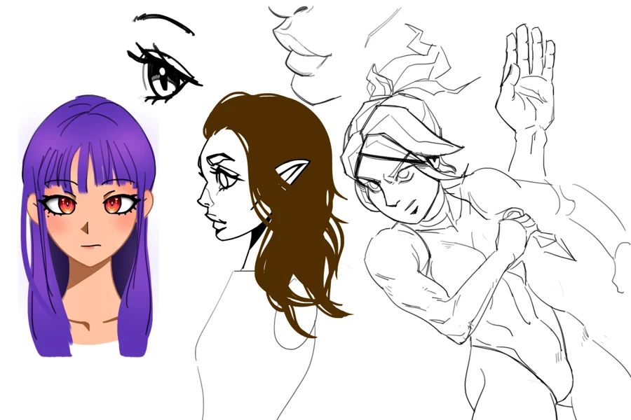 Character portraits and face, hand, and hair studies