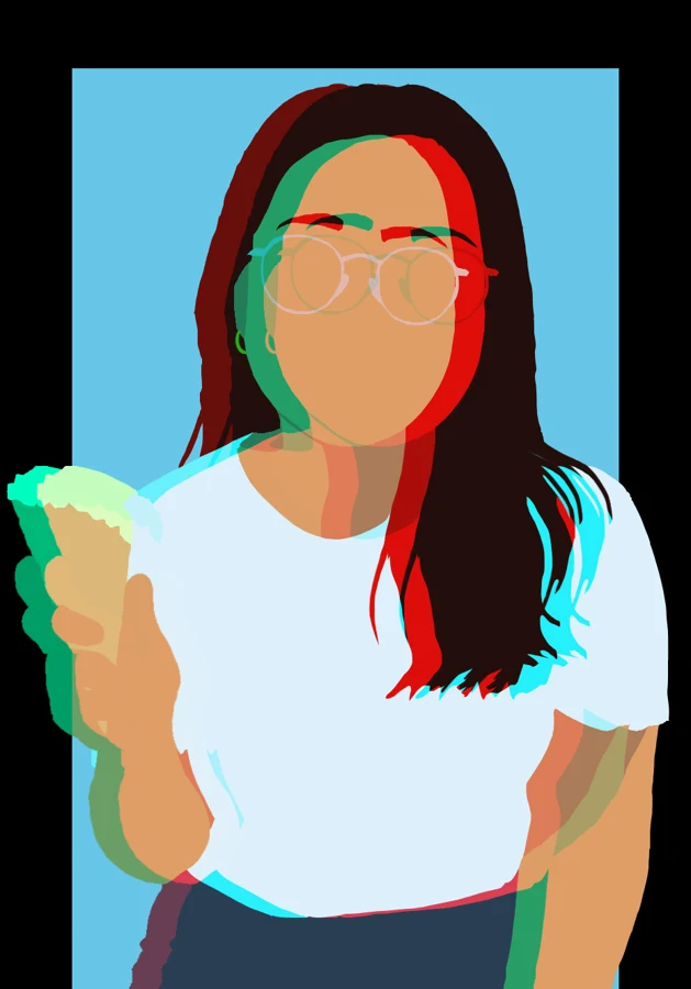 Stylized portrait with red and green color offsets