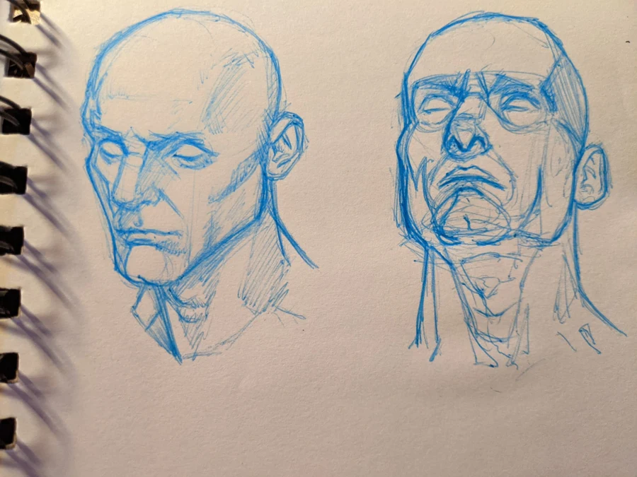 Blue-pencil studies of male faces