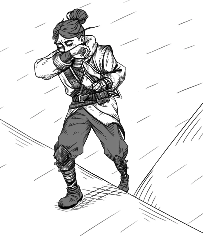 Character drawing of a fighter in a dynamic stance