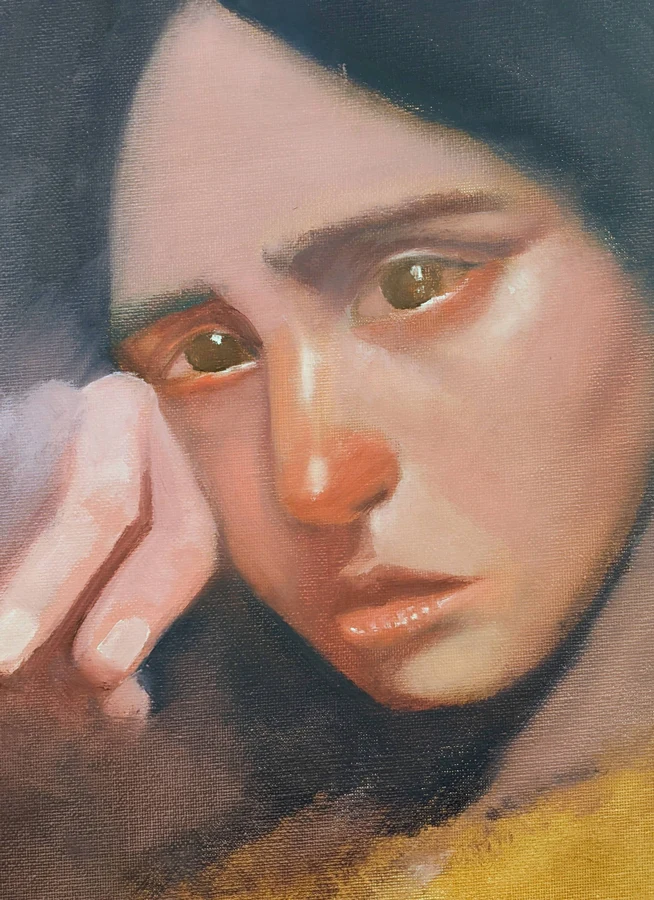 Alternate close-up of a painted portrait of a woman