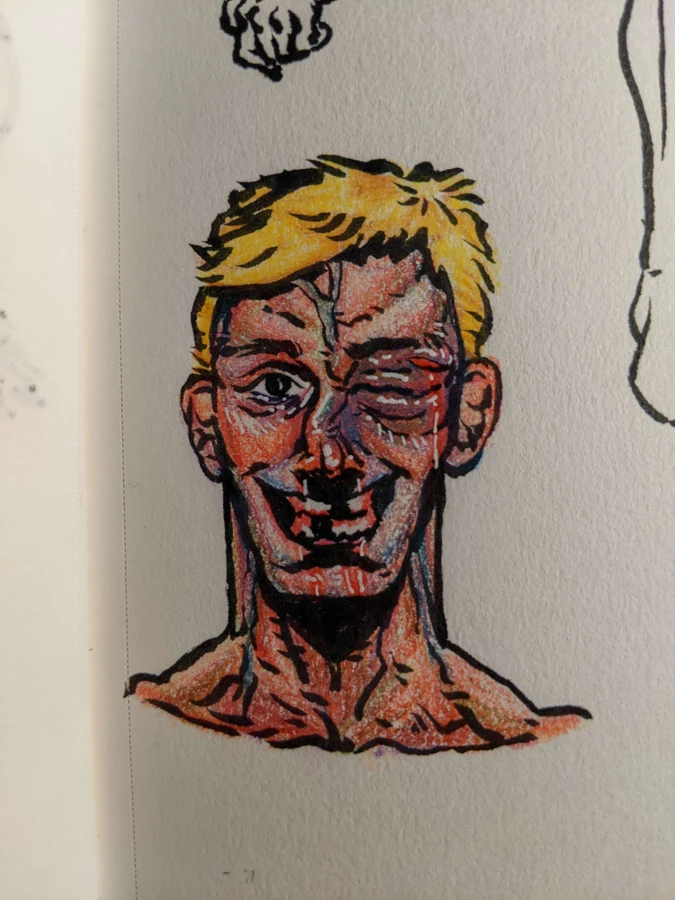 Colored sketchbook portrait of a blond man