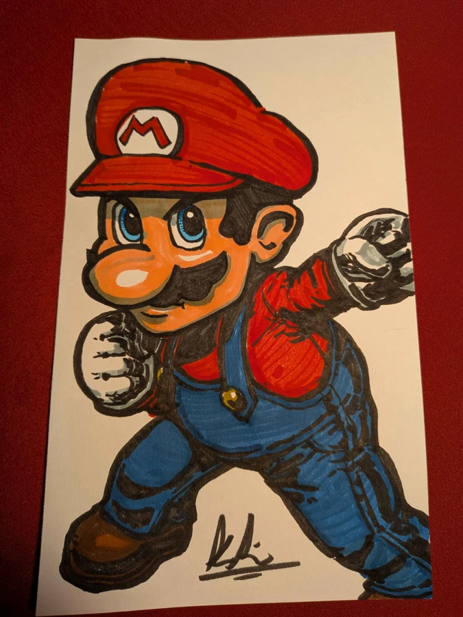 Colored drawing of Mario